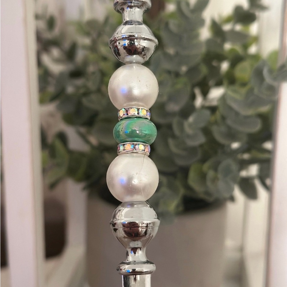 Elegant Silver and Green Beaded letter opener